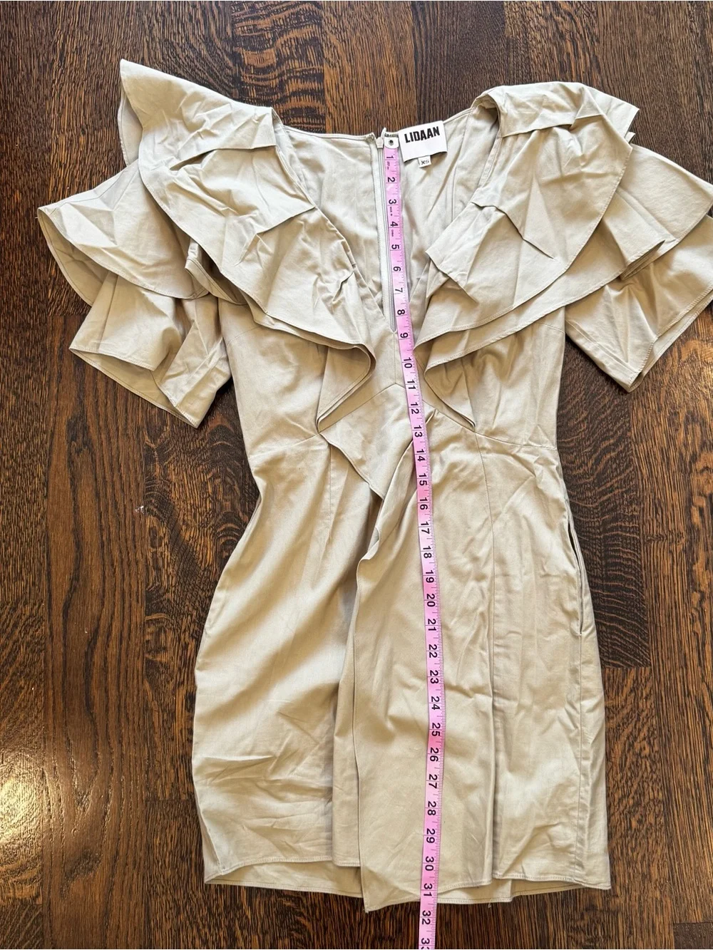Lidaan Lina Ruffle Poplin Mini Dress In Beige with pockets , mini - Picture 9 of 11